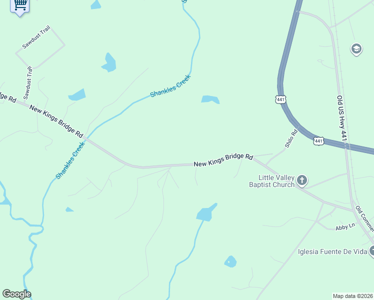 map of restaurants, bars, coffee shops, grocery stores, and more near 4419 New Kings Bridge Road in Nicholson