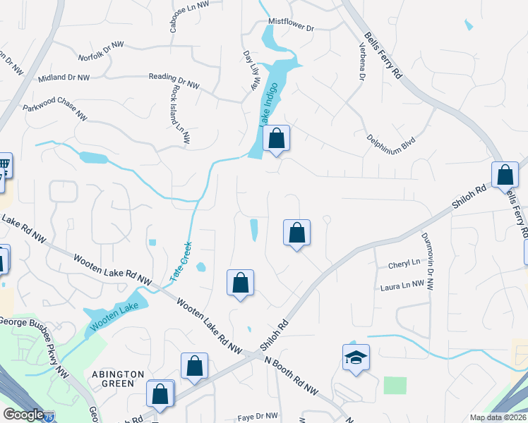 map of restaurants, bars, coffee shops, grocery stores, and more near 4311 Edgewater Drive Northwest in Kennesaw