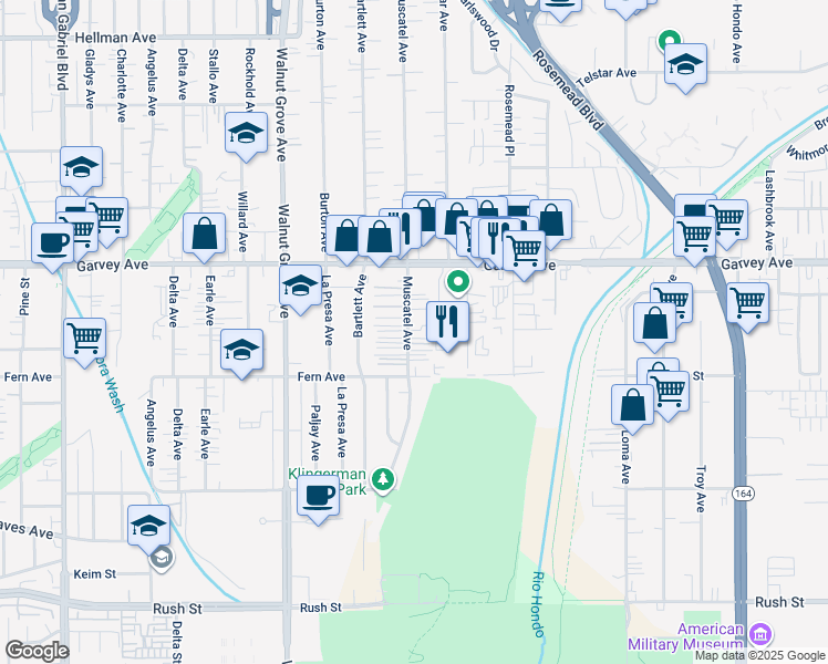 map of restaurants, bars, coffee shops, grocery stores, and more near 2646 Muscatel Avenue in Rosemead