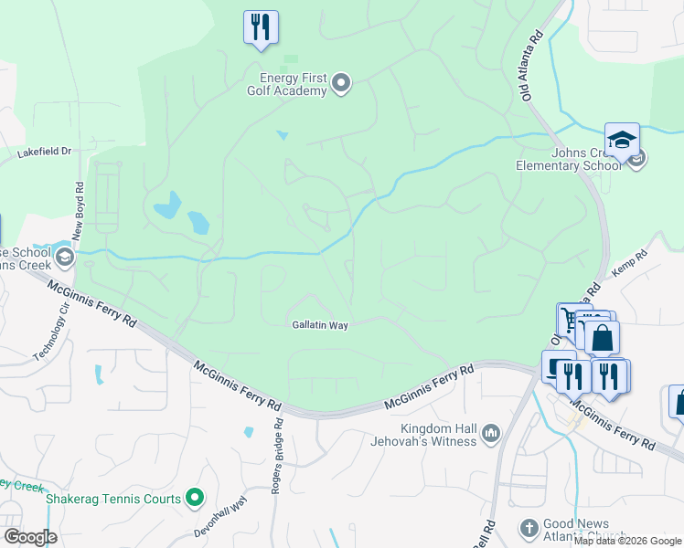 map of restaurants, bars, coffee shops, grocery stores, and more near 7865 Royal Melbourne Way in Duluth