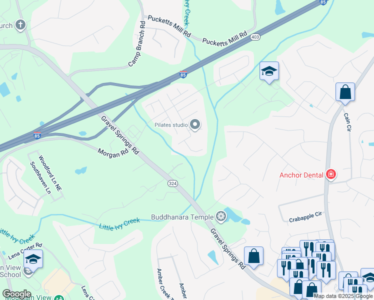 map of restaurants, bars, coffee shops, grocery stores, and more near 2378 Misty Ivy Court in Buford