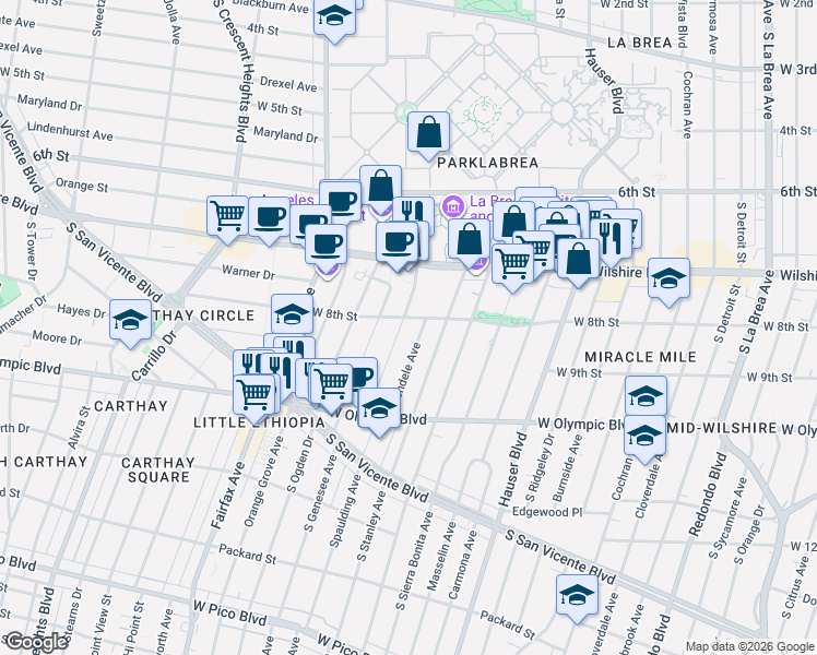 map of restaurants, bars, coffee shops, grocery stores, and more near 808 Alandele Avenue in Los Angeles