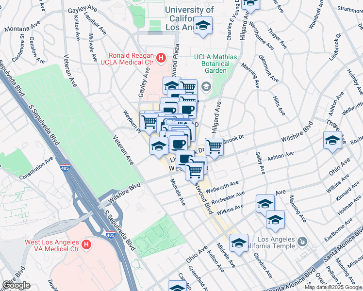map of restaurants, bars, coffee shops, grocery stores, and more near 1109 Glendon Avenue in Los Angeles