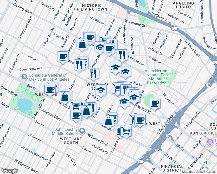 map of restaurants, bars, coffee shops, grocery stores, and more near 1619 West 3rd Street in Los Angeles