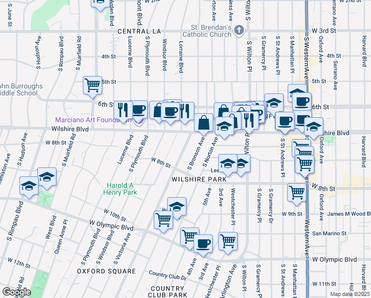 map of restaurants, bars, coffee shops, grocery stores, and more near 709 Crenshaw Boulevard in Los Angeles