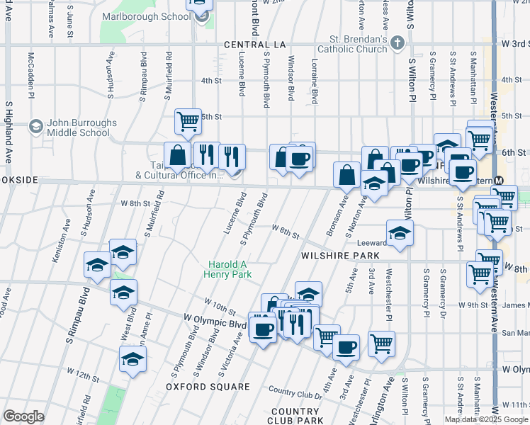 map of restaurants, bars, coffee shops, grocery stores, and more near 742 South Plymouth Boulevard in Los Angeles