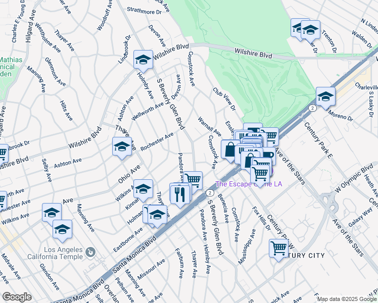 map of restaurants, bars, coffee shops, grocery stores, and more near in Los Angeles