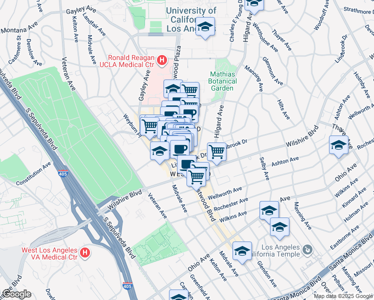 map of restaurants, bars, coffee shops, grocery stores, and more near 1109 Glendon Avenue in Los Angeles