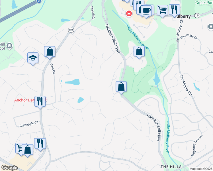 map of restaurants, bars, coffee shops, grocery stores, and more near 3240 Manor View Court in Dacula