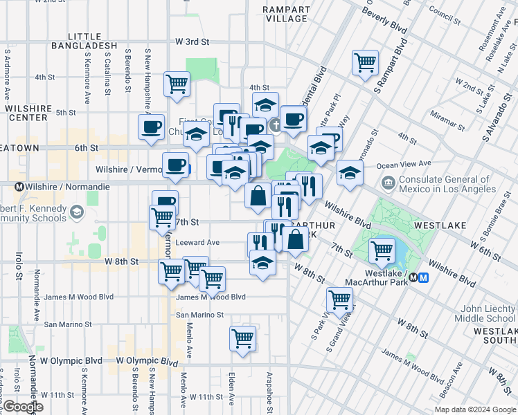 map of restaurants, bars, coffee shops, grocery stores, and more near in Los Angeles