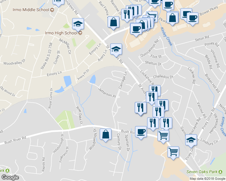 map of restaurants, bars, coffee shops, grocery stores, and more near 119 Jefferson Place in Columbia