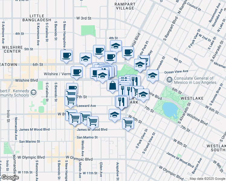map of restaurants, bars, coffee shops, grocery stores, and more near 2864 Sunset Place in Los Angeles