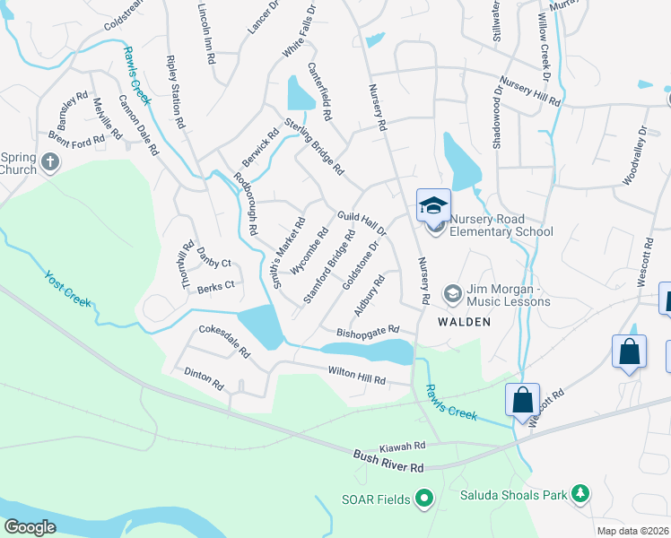 map of restaurants, bars, coffee shops, grocery stores, and more near 342 Stamford Bridge Road in Columbia