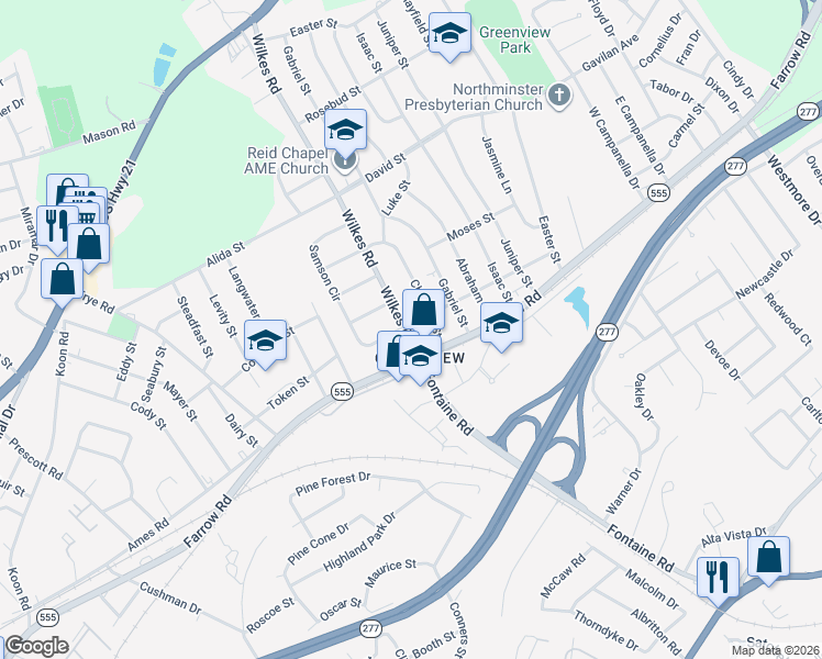 map of restaurants, bars, coffee shops, grocery stores, and more near 113 Wilkes Road in Columbia
