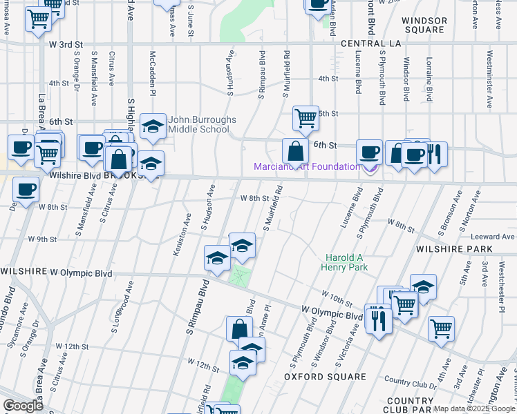 map of restaurants, bars, coffee shops, grocery stores, and more near 810 South Mullen Avenue in Los Angeles
