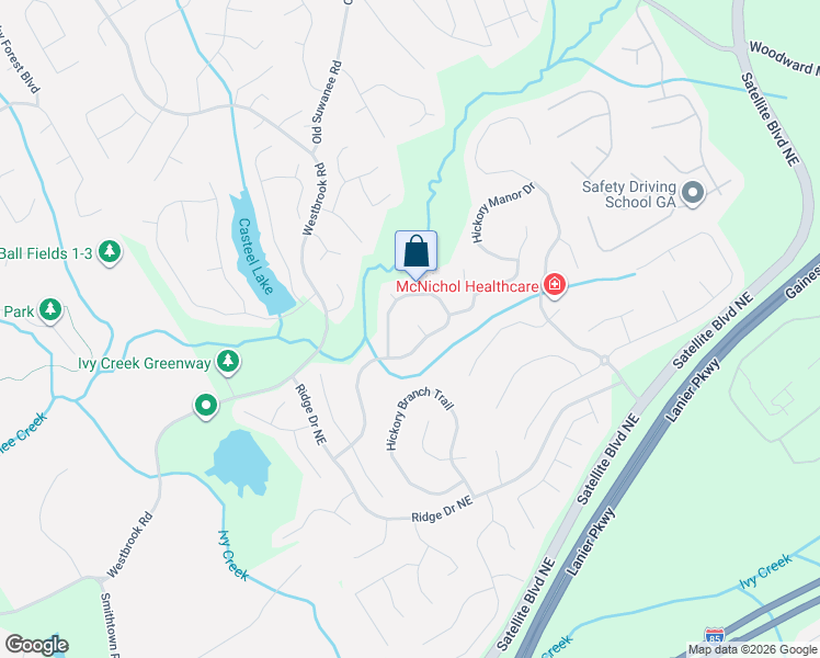 map of restaurants, bars, coffee shops, grocery stores, and more near 3610 Hedge Arbor Court in Suwanee