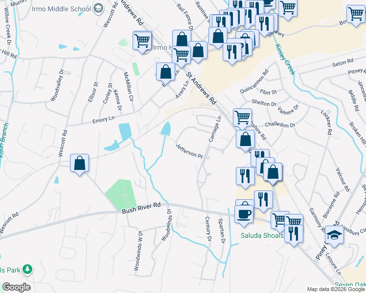 map of restaurants, bars, coffee shops, grocery stores, and more near 167 Jefferson Pl in Columbia