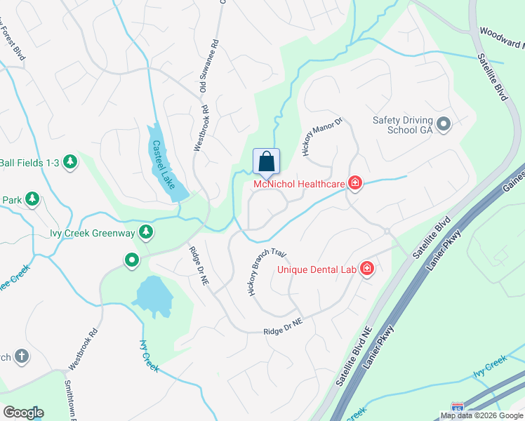 map of restaurants, bars, coffee shops, grocery stores, and more near 3610 Hedge Arbor Court in Suwanee