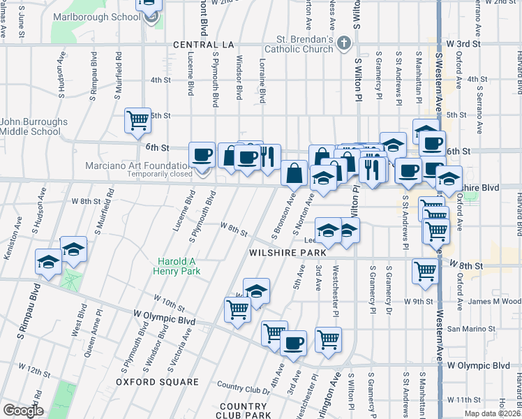 map of restaurants, bars, coffee shops, grocery stores, and more near 709 Crenshaw Boulevard in Los Angeles
