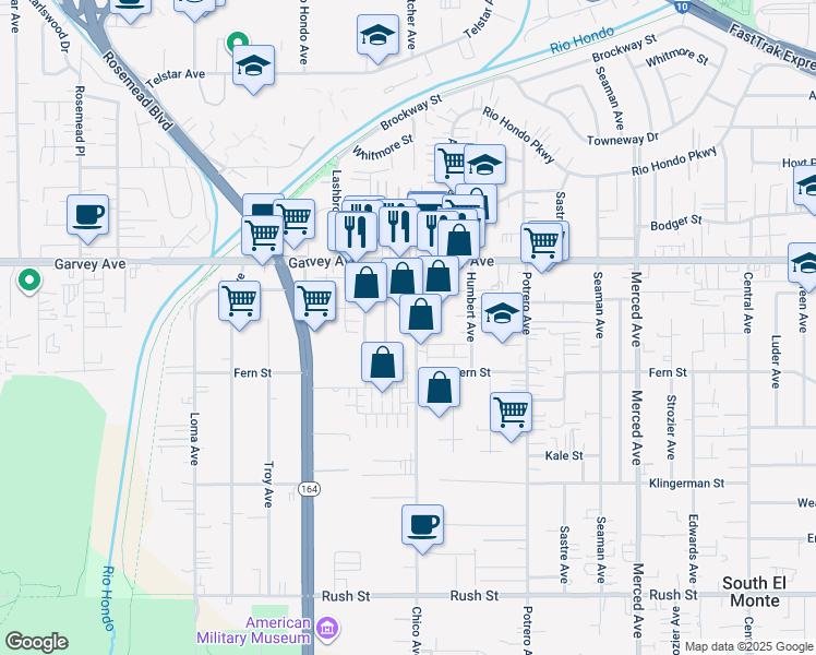 map of restaurants, bars, coffee shops, grocery stores, and more near 2653 Chico Avenue in South El Monte