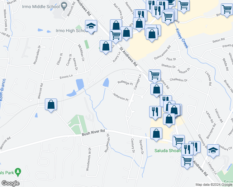 map of restaurants, bars, coffee shops, grocery stores, and more near 168 Jefferson Place in Columbia