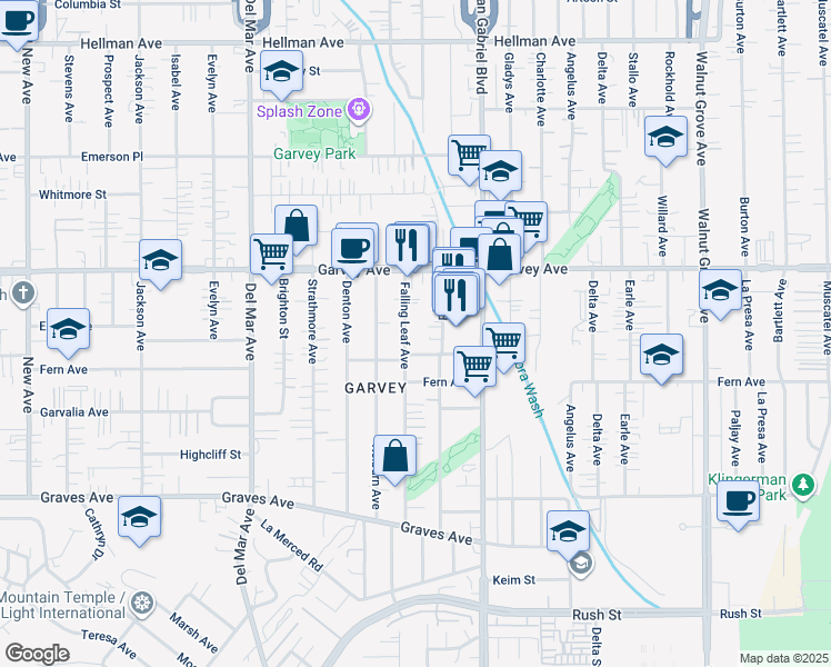 map of restaurants, bars, coffee shops, grocery stores, and more near 2654 Falling Leaf Avenue in Rosemead