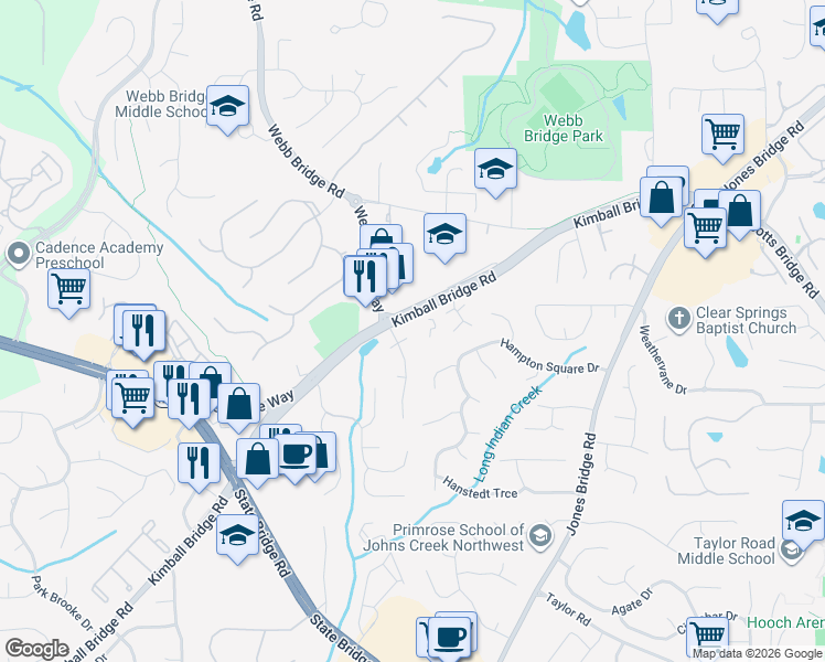 map of restaurants, bars, coffee shops, grocery stores, and more near 220 Ashlee Oaks Court in Alpharetta