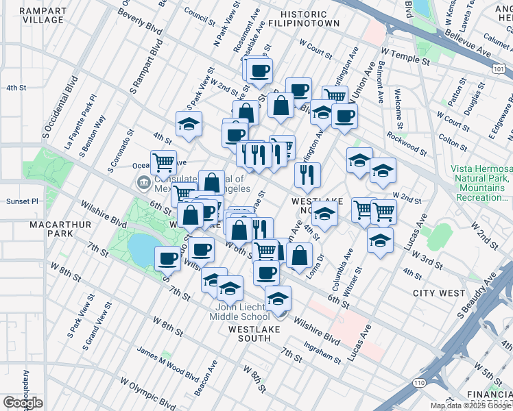 map of restaurants, bars, coffee shops, grocery stores, and more near 1822 West 4th Street in Los Angeles