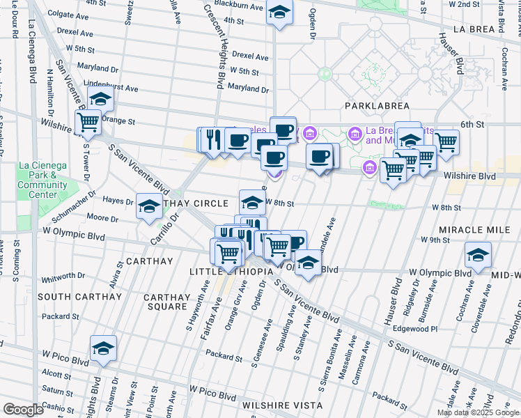 map of restaurants, bars, coffee shops, grocery stores, and more near 819 South Orange Grove Avenue in Los Angeles