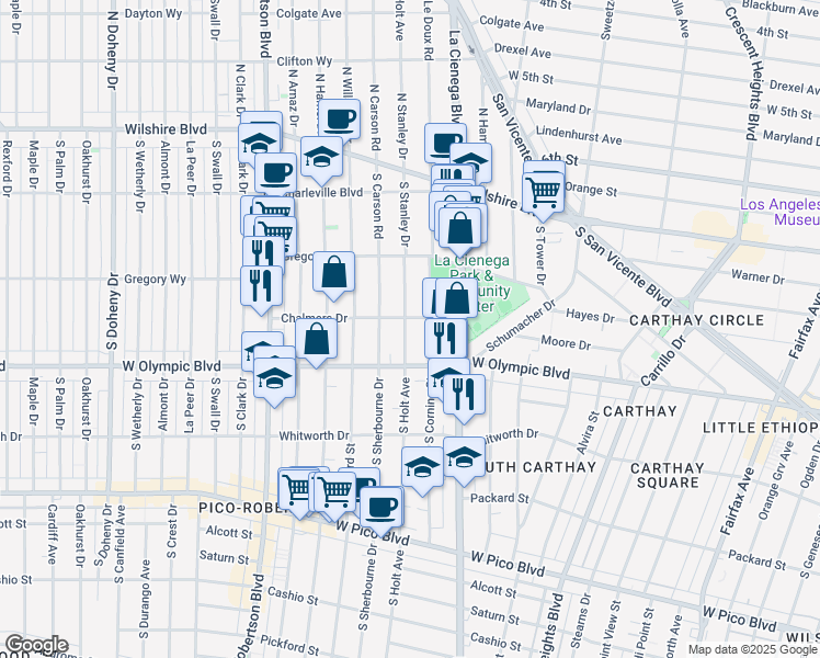 map of restaurants, bars, coffee shops, grocery stores, and more near 911 South Holt Avenue in Los Angeles