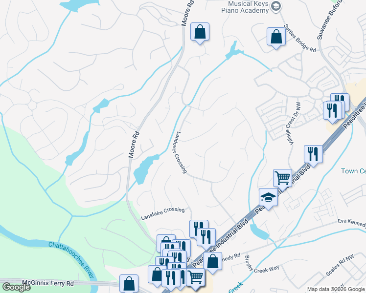 map of restaurants, bars, coffee shops, grocery stores, and more near 4434 Aldenham Way Northwest in Suwanee