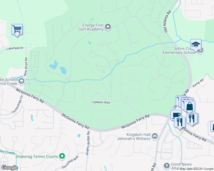 map of restaurants, bars, coffee shops, grocery stores, and more near 7865 Royal Melbourne Way in Duluth