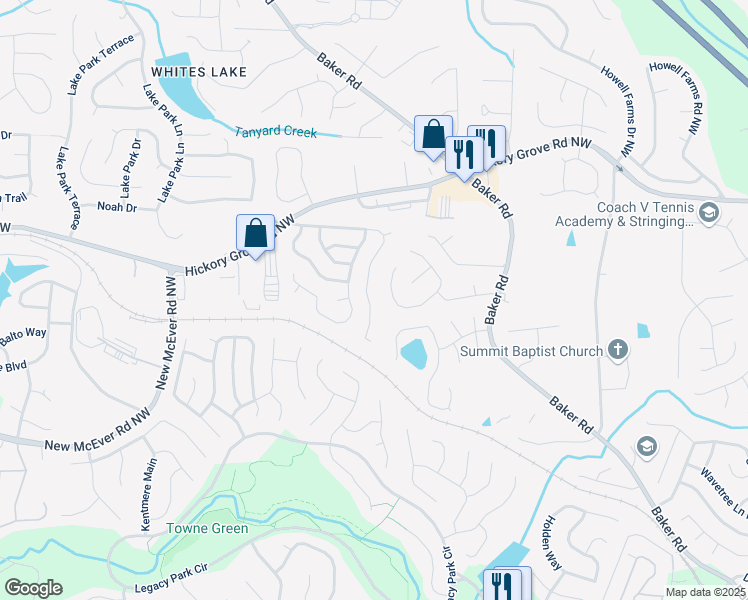 map of restaurants, bars, coffee shops, grocery stores, and more near 2727 Northgate Way Northwest in Acworth