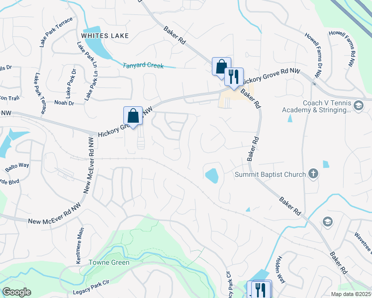 map of restaurants, bars, coffee shops, grocery stores, and more near 2726 Northgate Way Northwest in Acworth
