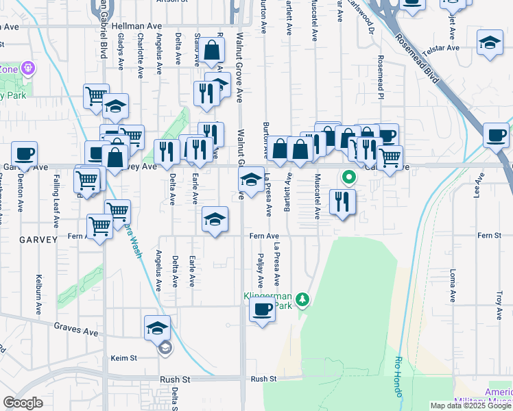 map of restaurants, bars, coffee shops, grocery stores, and more near 2656 Walnut Grove Avenue in Rosemead