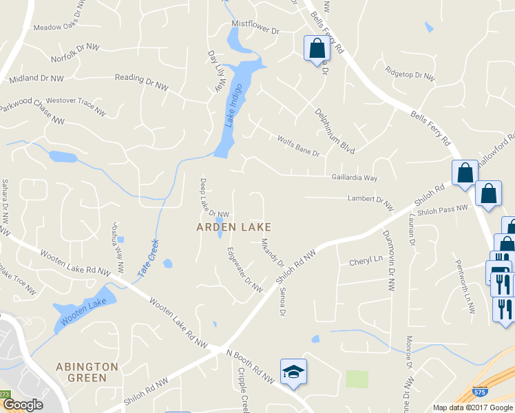 map of restaurants, bars, coffee shops, grocery stores, and more near 4373 Mikandy Drive in Kennesaw