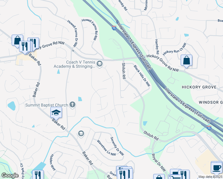 map of restaurants, bars, coffee shops, grocery stores, and more near 4167 Glenaire Way Northwest in Acworth