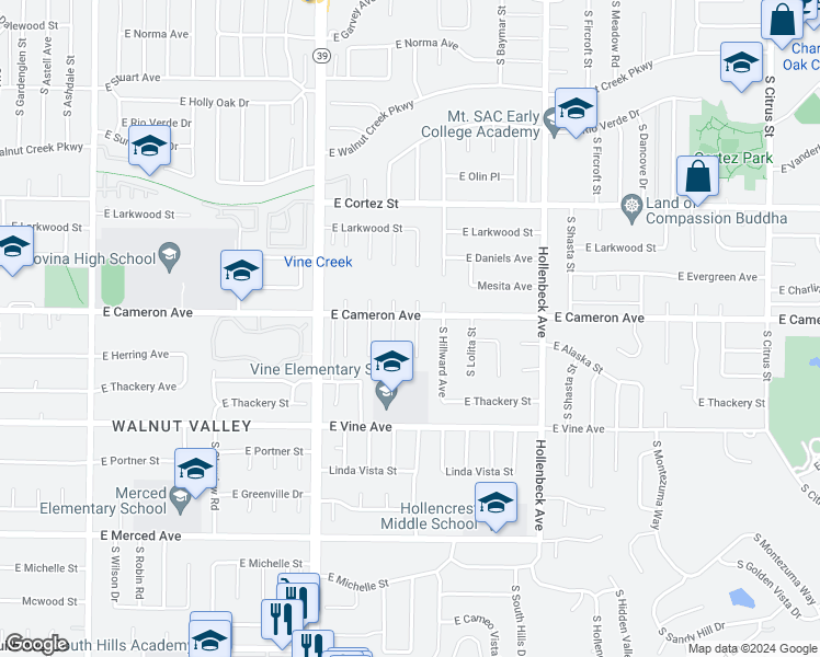 map of restaurants, bars, coffee shops, grocery stores, and more near 809 South Glenn Alan Avenue in West Covina