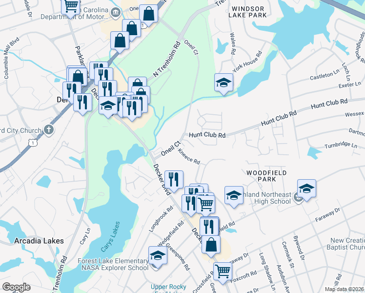 map of restaurants, bars, coffee shops, grocery stores, and more near 611 Oneil Court in Columbia