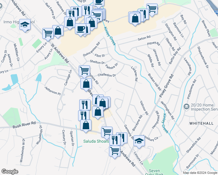 map of restaurants, bars, coffee shops, grocery stores, and more near 206 Lockshire Road in Columbia