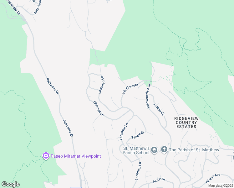 map of restaurants, bars, coffee shops, grocery stores, and more near 16581 Vía Floresta in Los Angeles