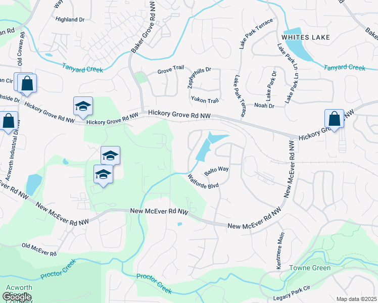map of restaurants, bars, coffee shops, grocery stores, and more near 4250 Industrial Center Lane Northwest in Acworth