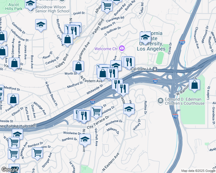 map of restaurants, bars, coffee shops, grocery stores, and more near 4252 Whiteside Street in Los Angeles