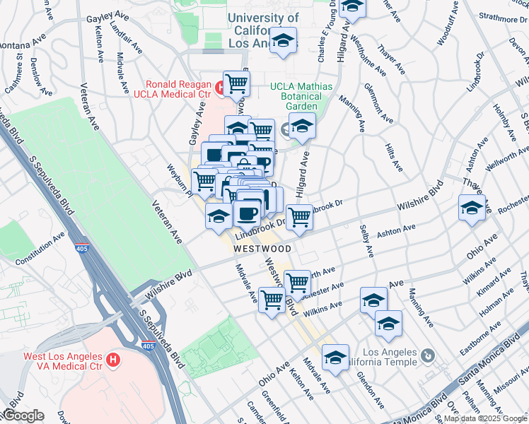map of restaurants, bars, coffee shops, grocery stores, and more near 1101 Glendon Avenue in Los Angeles