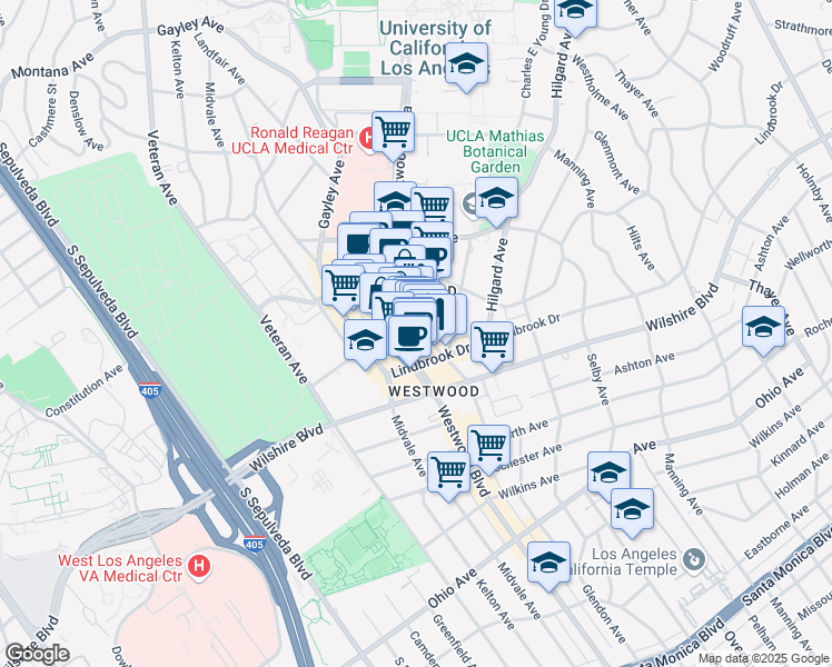 map of restaurants, bars, coffee shops, grocery stores, and more near 1101 Glendon Avenue in Los Angeles