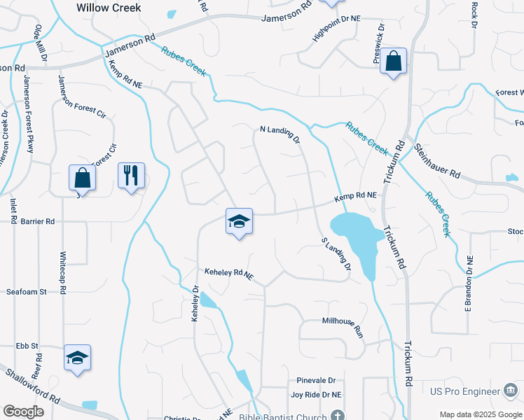 map of restaurants, bars, coffee shops, grocery stores, and more near 2011 Kemp Road Northeast in Marietta