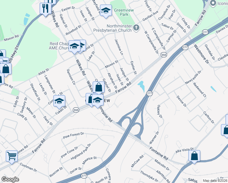 map of restaurants, bars, coffee shops, grocery stores, and more near 6305 Farrow Road in Columbia