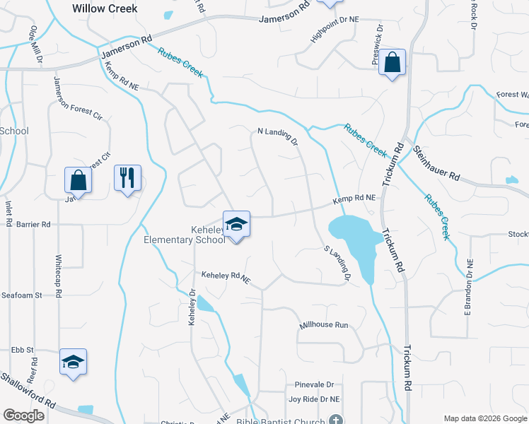 map of restaurants, bars, coffee shops, grocery stores, and more near 2021 Kemp Road Northeast in Marietta