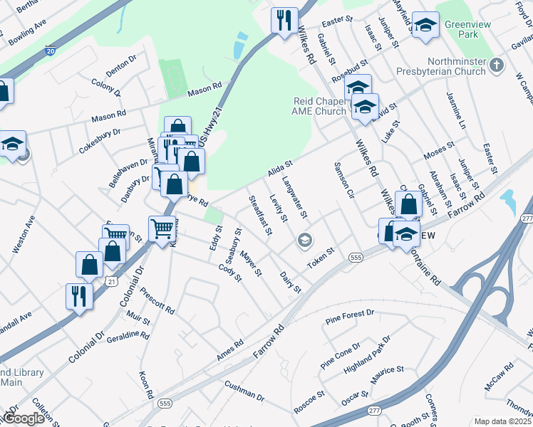 map of restaurants, bars, coffee shops, grocery stores, and more near 1627 Levity Street in Columbia
