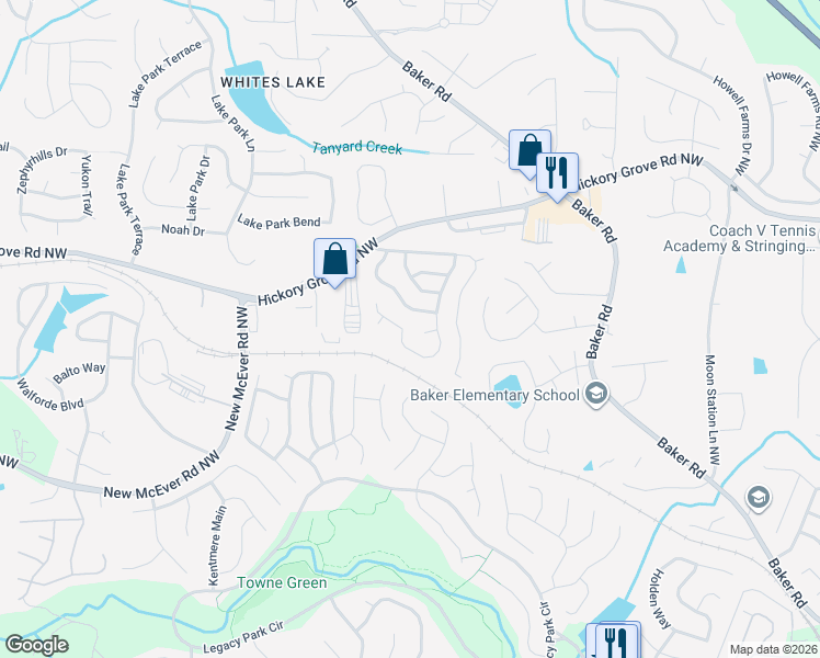 map of restaurants, bars, coffee shops, grocery stores, and more near 4438 High Gate Drive Northwest in Acworth